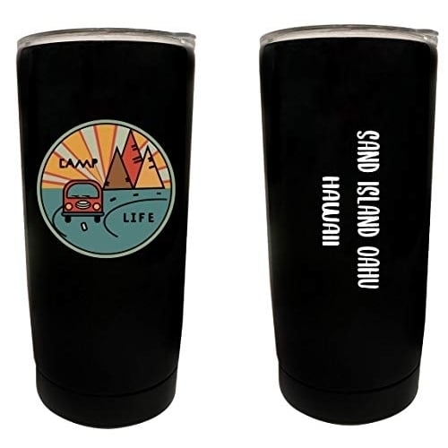 Sand Island Oahu Hawaii Souvenir 16 oz Stainless Steel Insulated Tumbler Camp Life Design Image 1