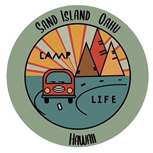 Sand Island Oahu Hawaii Souvenir 4 Inch Vinyl Decal Sticker Camping Design Image 1