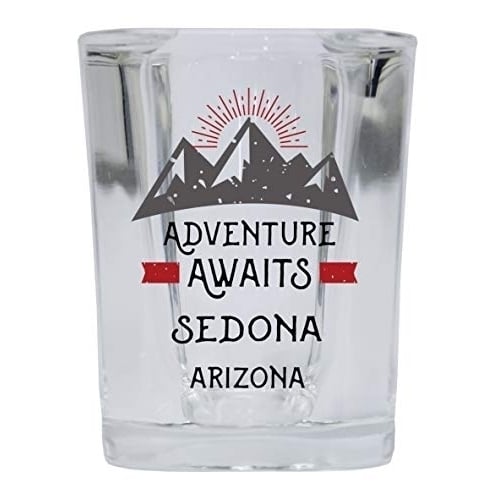 Sedona Arizona Souvenir 2 Ounce Square Base Liquor Shot Glass Adventure Awaits Design Image 1