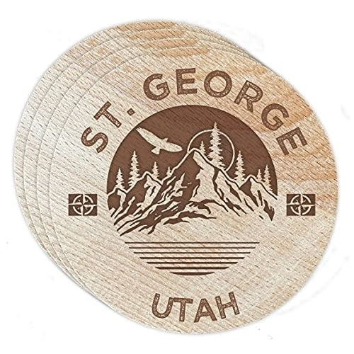 St. George Utah 4 Pack Engraved Wooden Coaster Camp Outdoors Design Image 1