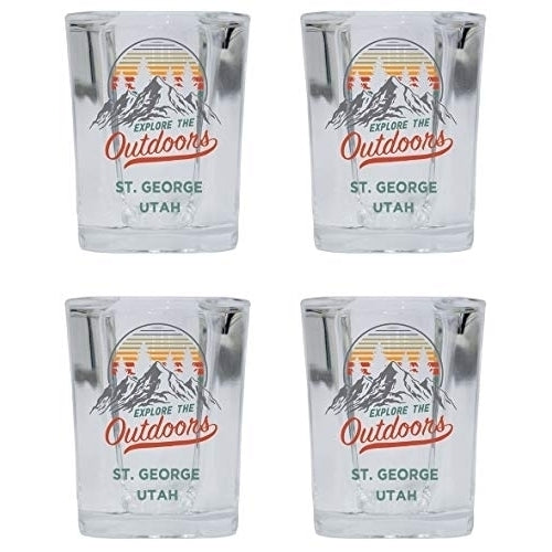 St. George Utah Explore the Outdoors Souvenir 2 Ounce Square Base Liquor Shot Glass 4-Pack Image 1