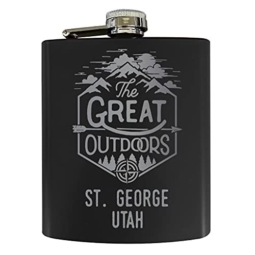 St. George Utah Laser Engraved Explore the Outdoors Souvenir 7 oz Stainless Steel 7 oz Flask Black Image 1