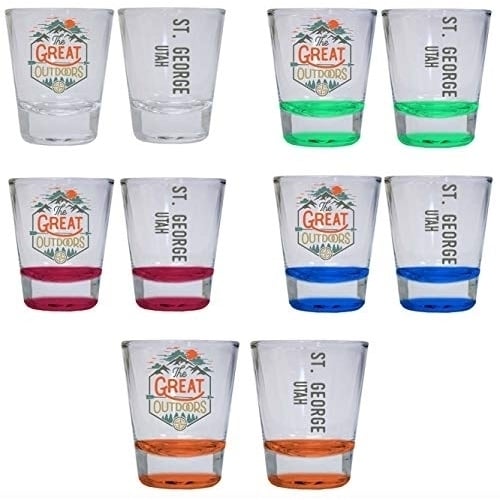 St. George Utah The Great Outdoors Camping Adventure Souvenir Round Shot Glass (4-Pack One of Each: Red, Blue, Orange, Image 1