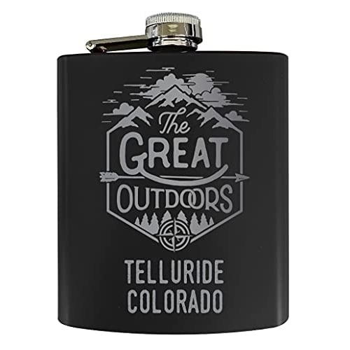 Telluride Colorado Laser Engraved Explore the Outdoors Souvenir 7 oz Stainless Steel 7 oz Flask Black Image 1