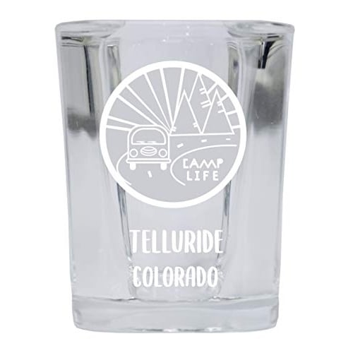 Telluride Colorado Souvenir Laser Engraved 2 Ounce Square Base Liquor Shot Glass 4-Pack Camp Life Design Image 1