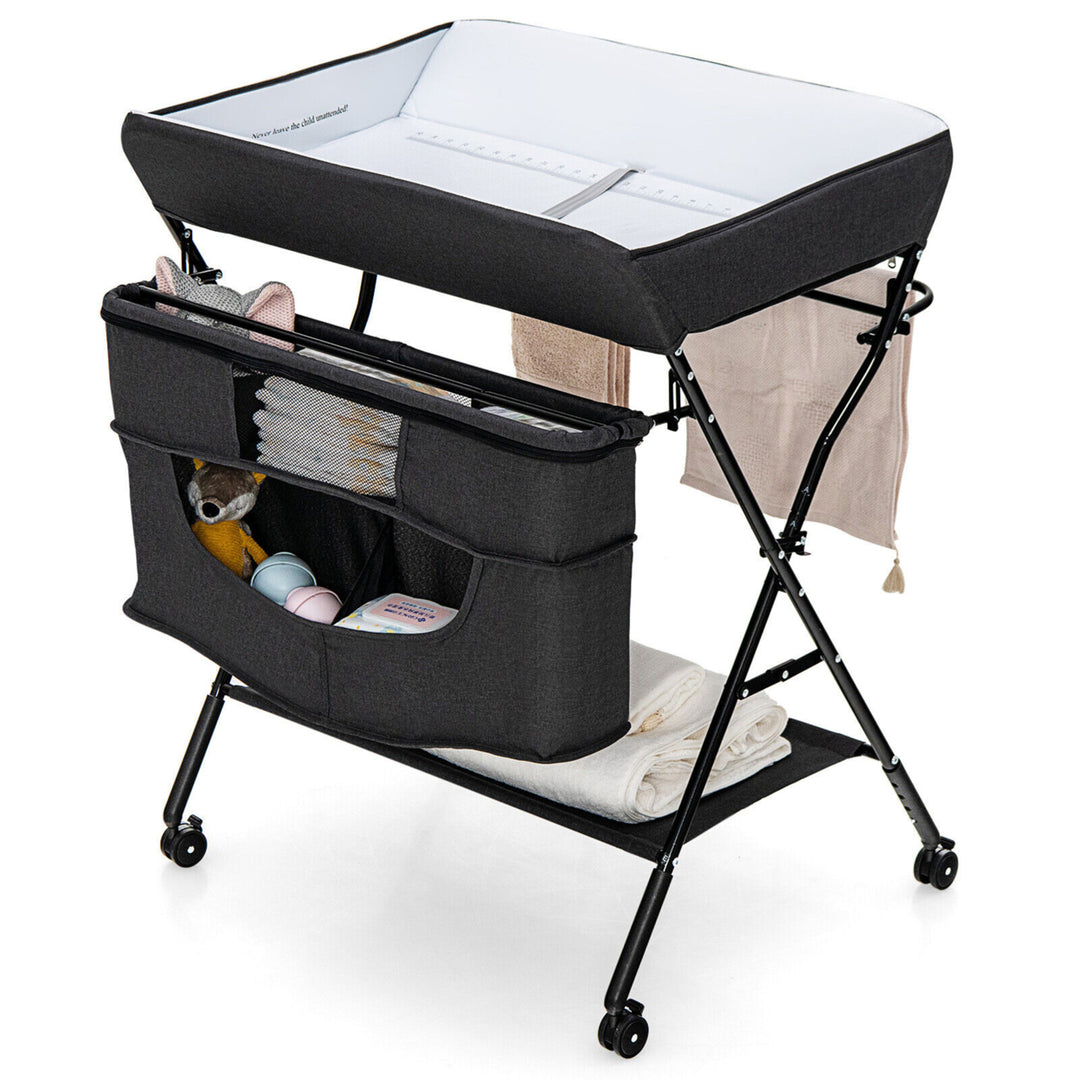 Baby Changing Table Portable Newborn Nursery Organizer Adjustable Height w/ wheel Image 1