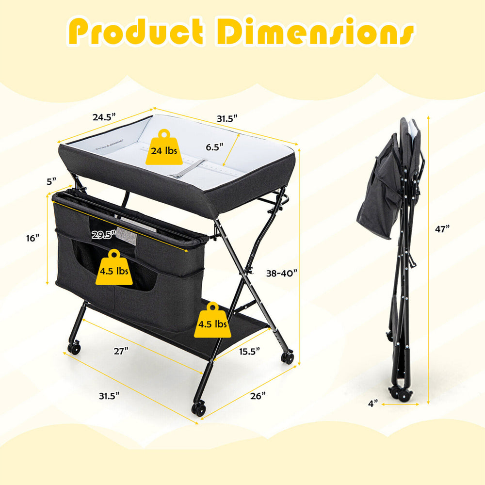 Baby Changing Table Portable Newborn Nursery Organizer Adjustable Height w/ wheel Image 2