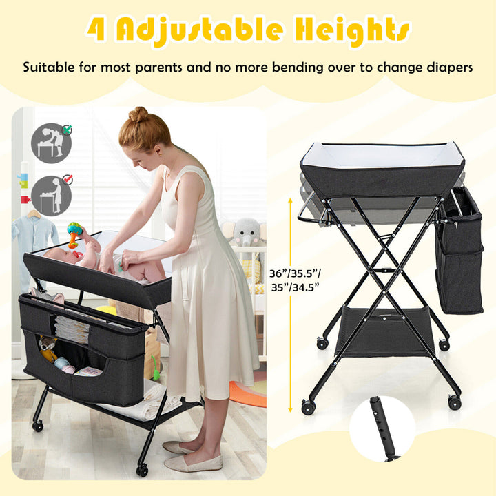 Baby Changing Table Portable Newborn Nursery Organizer Adjustable Height w/ wheel Image 4