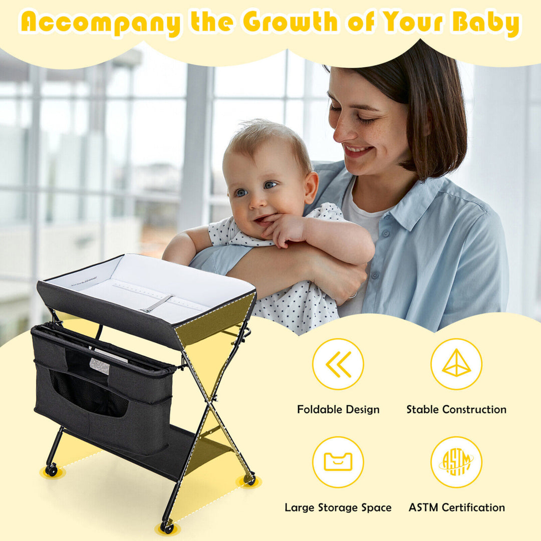 Baby Changing Table Portable Newborn Nursery Organizer Adjustable Height w/ wheel Image 7