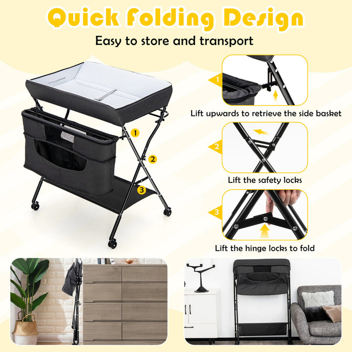 Baby Changing Table Portable Newborn Nursery Organizer Adjustable Height w/ wheel Image 9