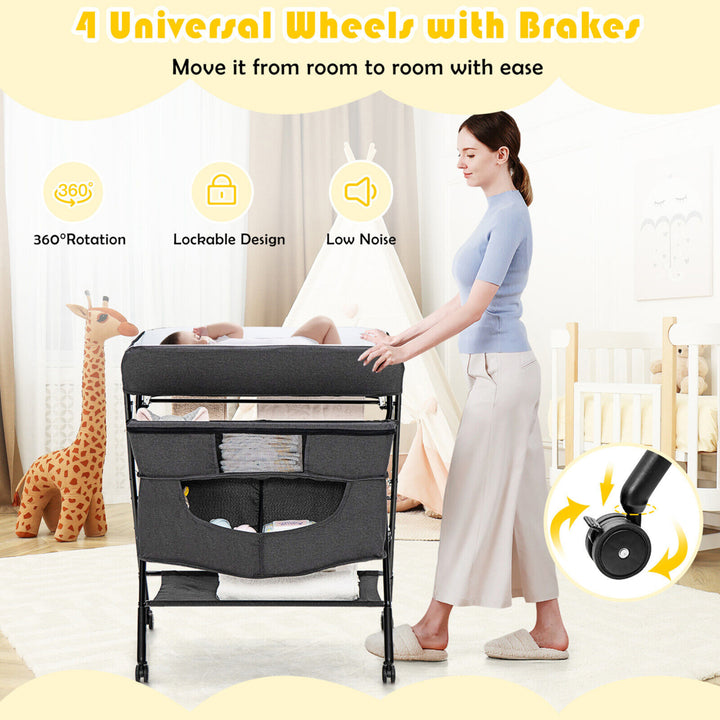 Baby Changing Table Portable Newborn Nursery Organizer Adjustable Height w/ wheel Image 10