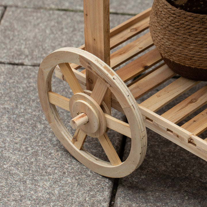 Antique Solid Wood Decor Display Rack Cart Wood Plant Stands with Wheels for Decor Display 2 Wheeled Wood Wagon with Image 6