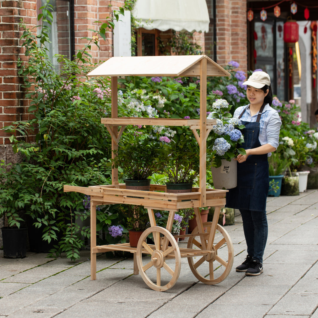 Large Wooden 3 Tier Rolling Table Cart with 2 Wheels for  Modern Wagon with Shelves for Display Rack, Coffee Station, Image 2