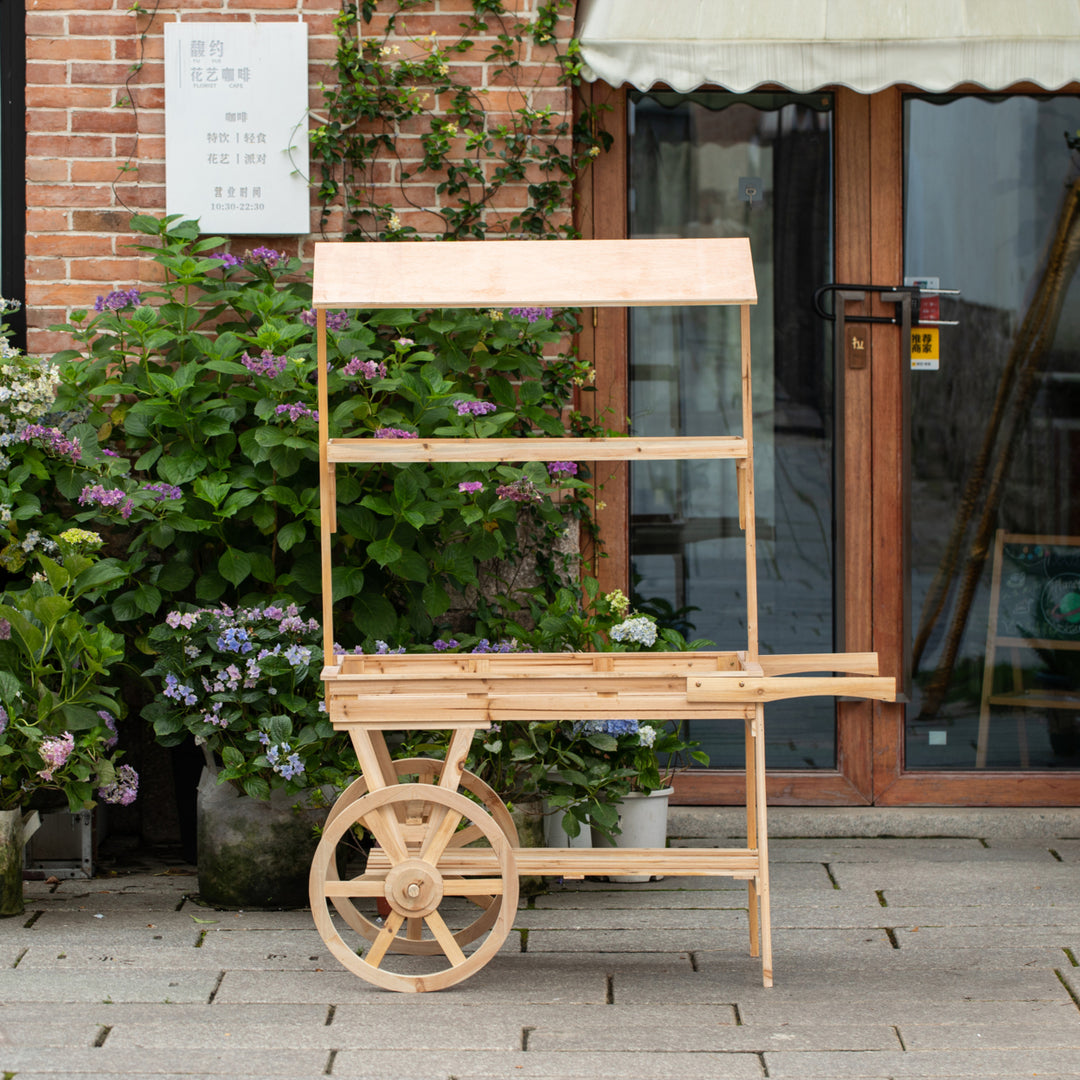 Large Wooden 3 Tier Rolling Cart with Shelves and Wheels for Kitchen or Home Image 3