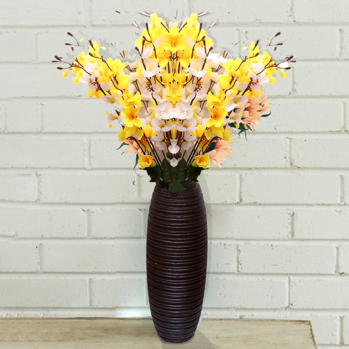 Brown Decorative Contemporary Mango Wood Ribbed Design Round Vase Image 3