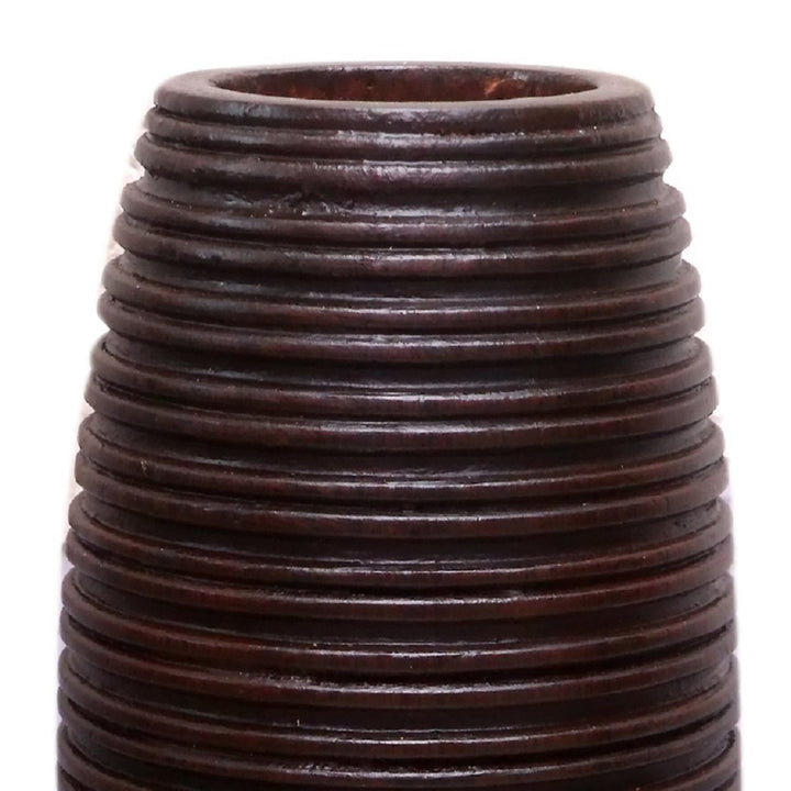 Brown Mango Wood Ribbed Design Round Vase Medium 6 Dia x 31 High Small 6 Dia x 16 High Image 8