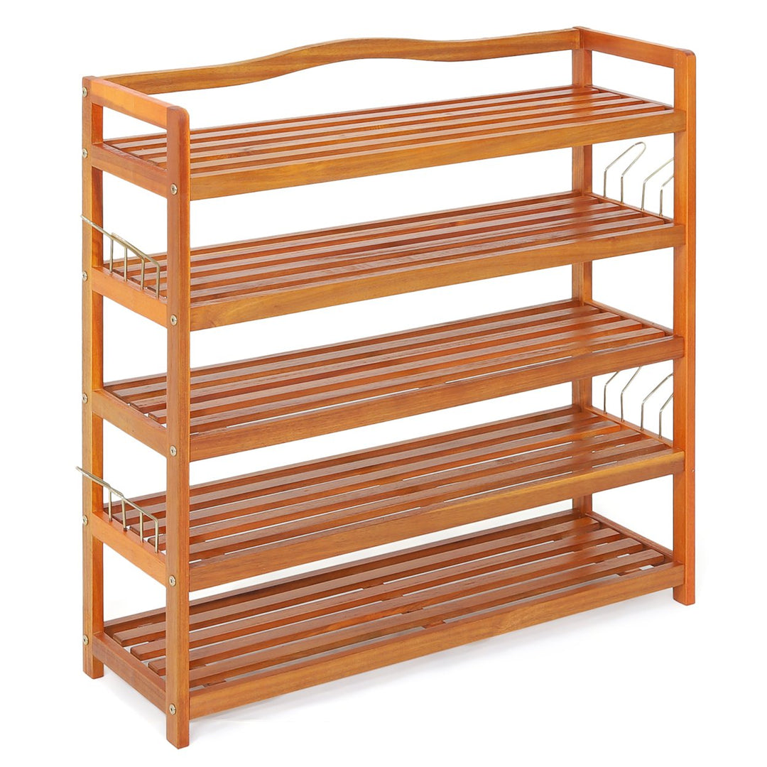 5-Tier Wood Shoe Rack Freestanding Large Shoe Storage Organizer Heavy-duty Image 1