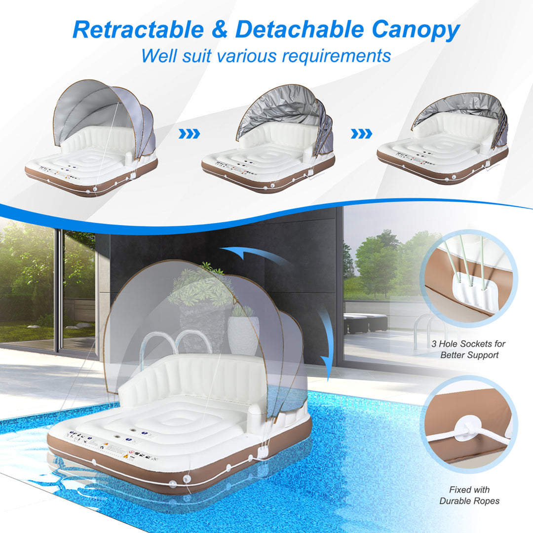 Floating Island Inflatable Swimming Pool Float Lounge Raft with Canopy SPF50+ Retractable Detachable Sunshade with Two Image 8