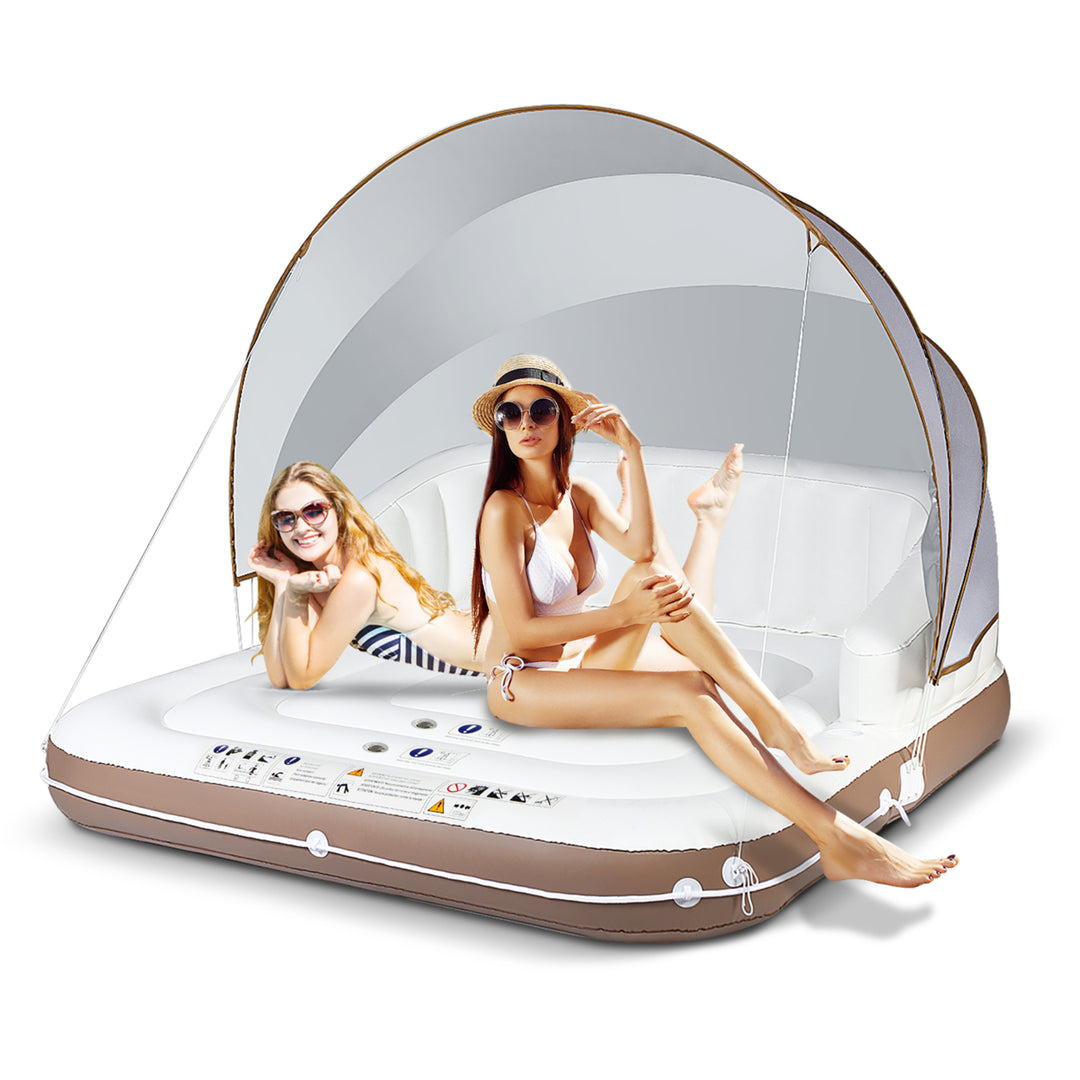 Floating Island Inflatable Swimming Pool Float Lounge Raft with Canopy SPF50+ Retractable Detachable Sunshade with Two Image 10