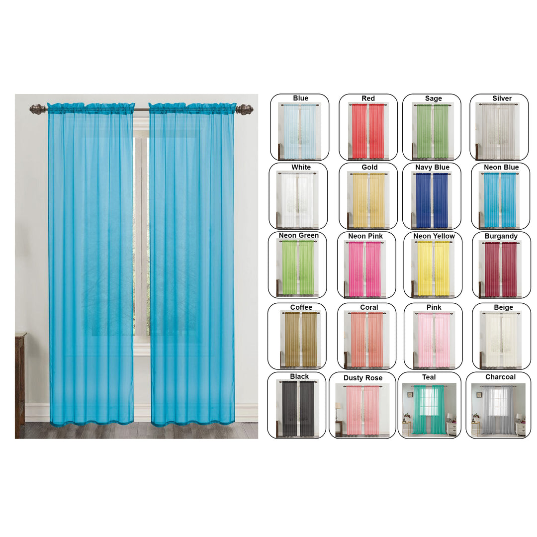 2-Panel: 90" Bright Colored Celine Sheer Voile Drape Window Curtain Panel for Living Room and Bedroom Image 1