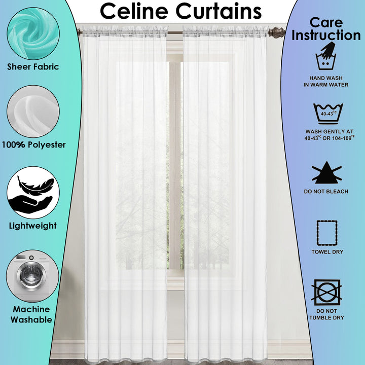 2-Panel: 90" Neutral Colored Celine Sheer Voile Drape Window Curtain Panel for Living Room and Bedroom Image 2