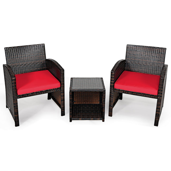 3PCS Rattan Patio Conversation Furniture Set Yard Outdoor w/ Cushions Image 7