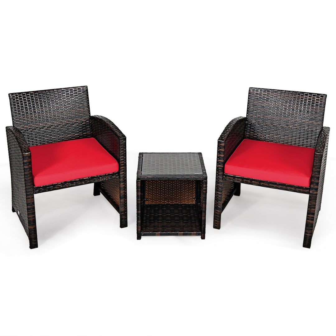 3PCS Rattan Patio Conversation Furniture Set Yard Outdoor w/ Cushions Image 1