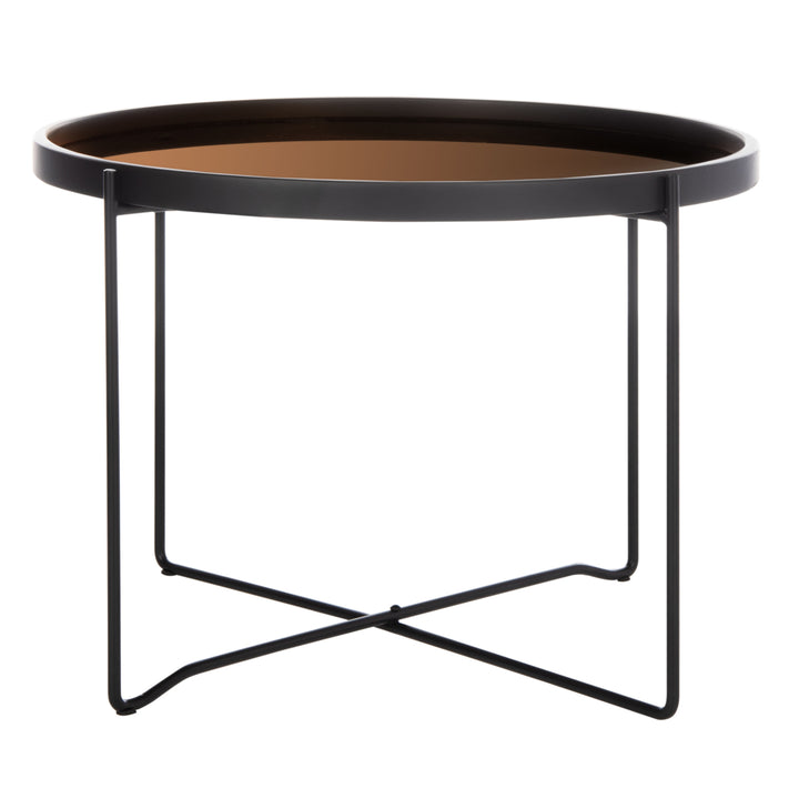 SAFAVIEH Ruby Medium Round Tray Top Accent Table Rose Gold / Black Image 2