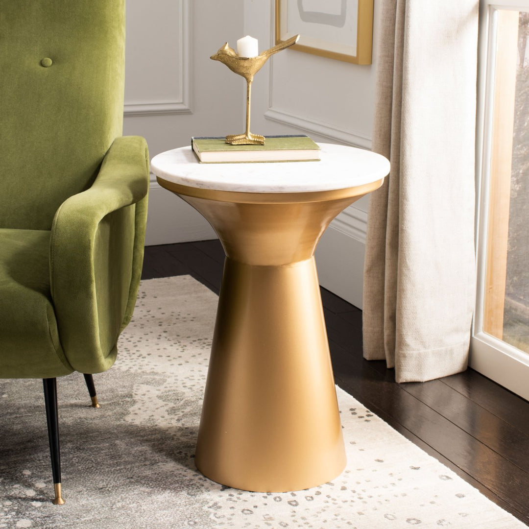 SAFAVIEH Mila Pedestal End Table White / Brass Image 1