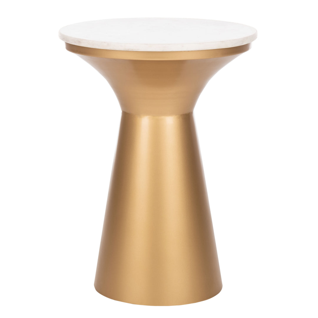 SAFAVIEH Mila Pedestal End Table White / Brass Image 2