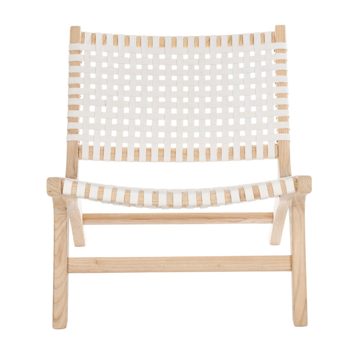 SAFAVIEH Luna Leather Woven Accent Chair White / Natural Image 2