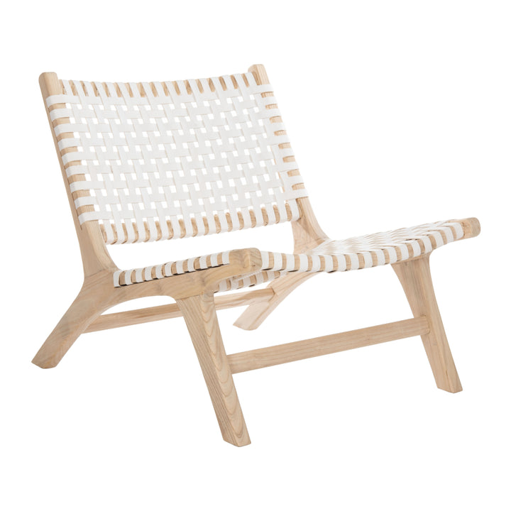 SAFAVIEH Luna Leather Woven Accent Chair White / Natural Image 3