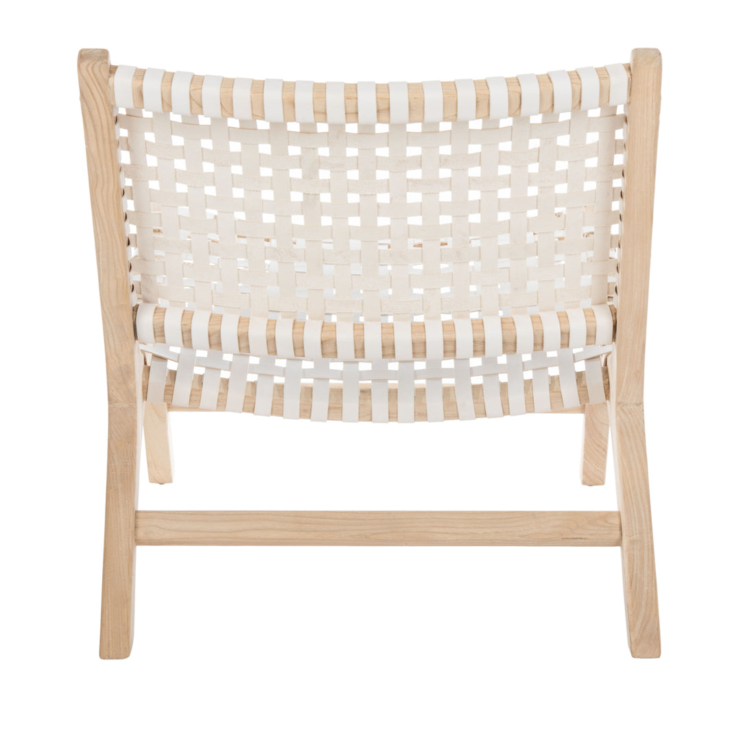 SAFAVIEH Luna Leather Woven Accent Chair White / Natural Image 6