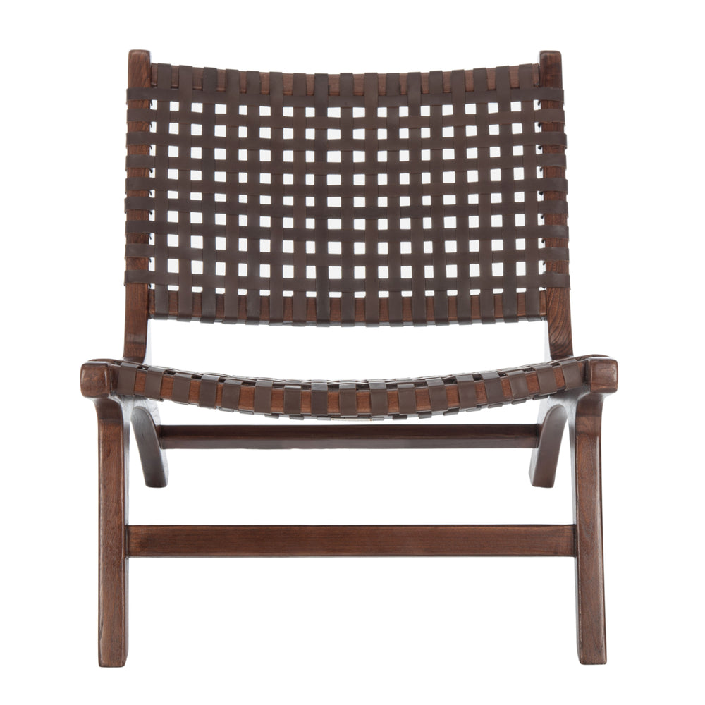 SAFAVIEH Luna Leather Woven Accent Chair Brown/ Brown Image 2