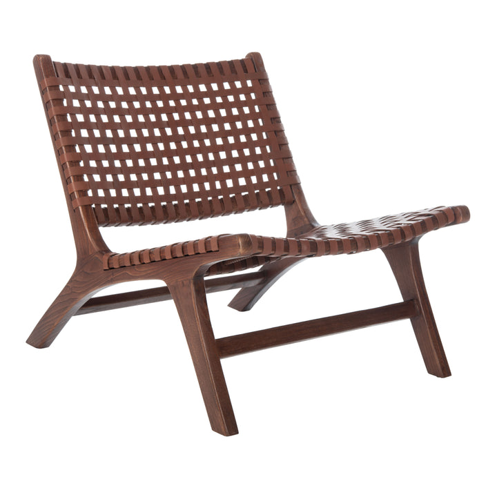 SAFAVIEH Luna Leather Woven Accent Chair Cognac /Brown Image 3