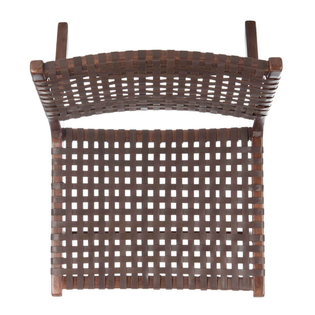 SAFAVIEH Luna Leather Woven Accent Chair Brown/ Brown Image 4