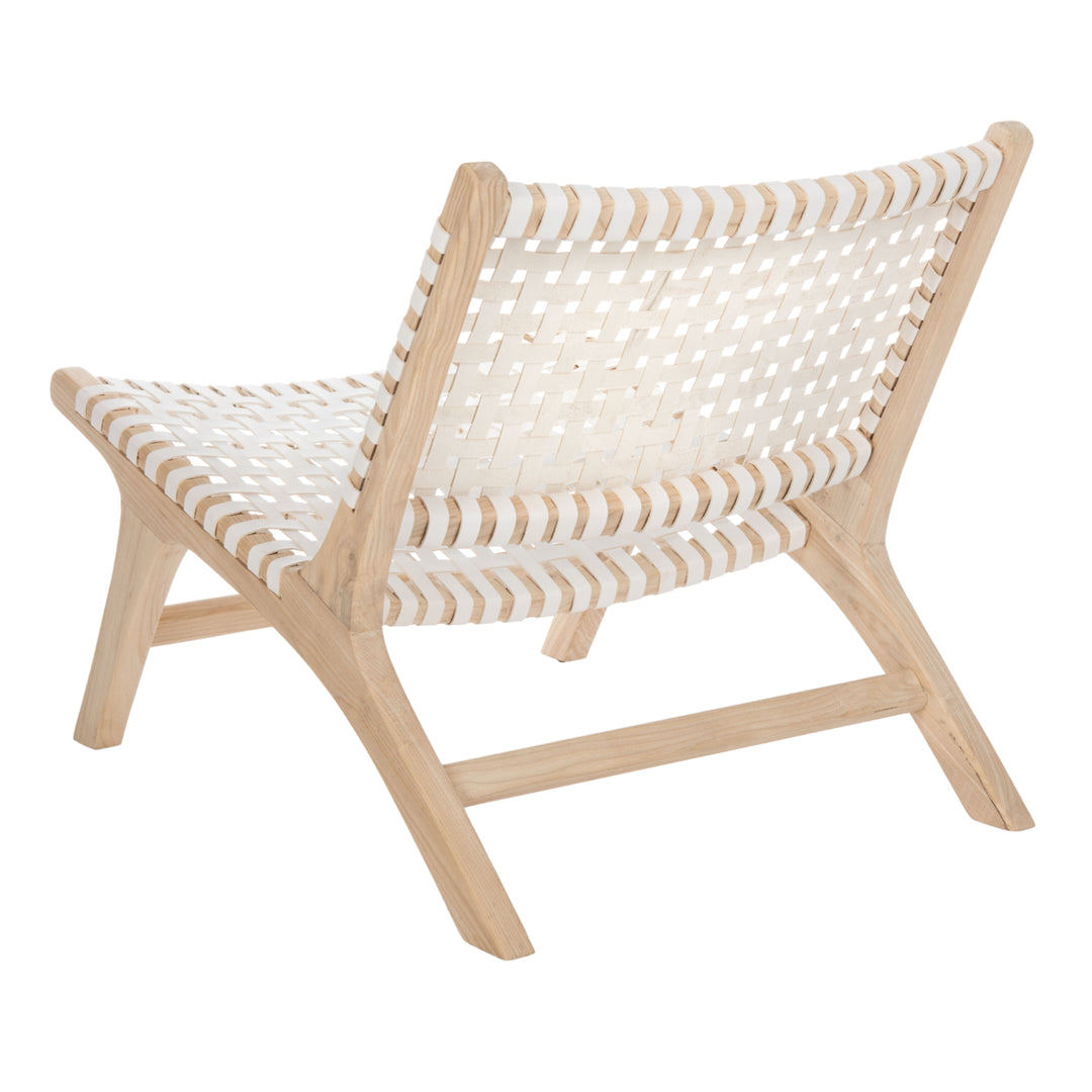 SAFAVIEH Luna Leather Woven Accent Chair White / Natural Image 9