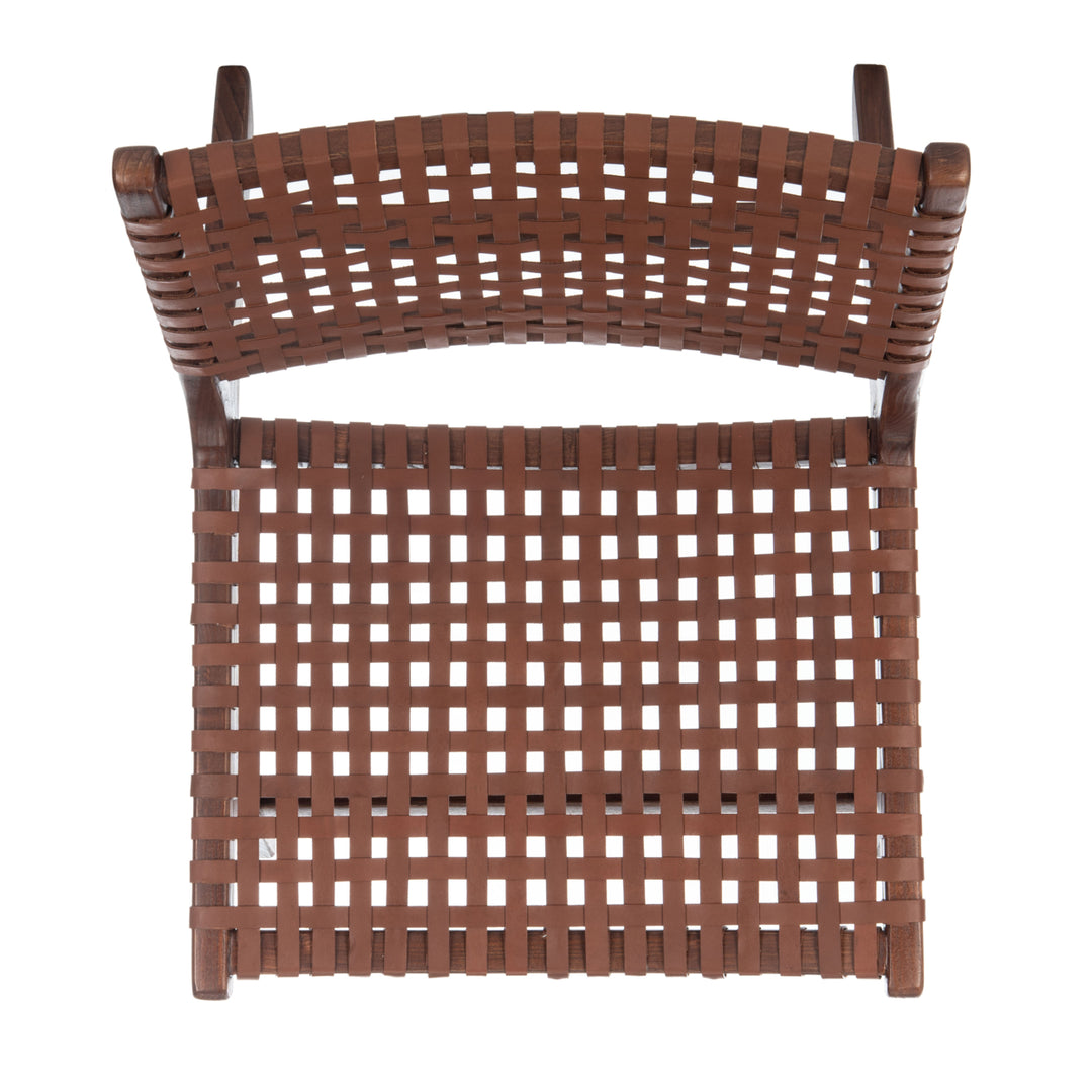 SAFAVIEH Luna Leather Woven Accent Chair Cognac /Brown Image 4