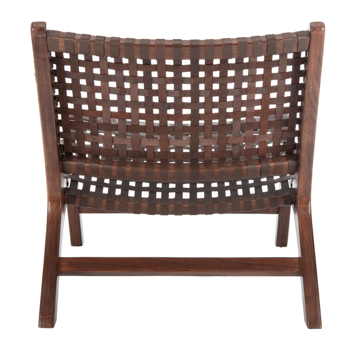 SAFAVIEH Luna Leather Woven Accent Chair Brown/ Brown Image 7