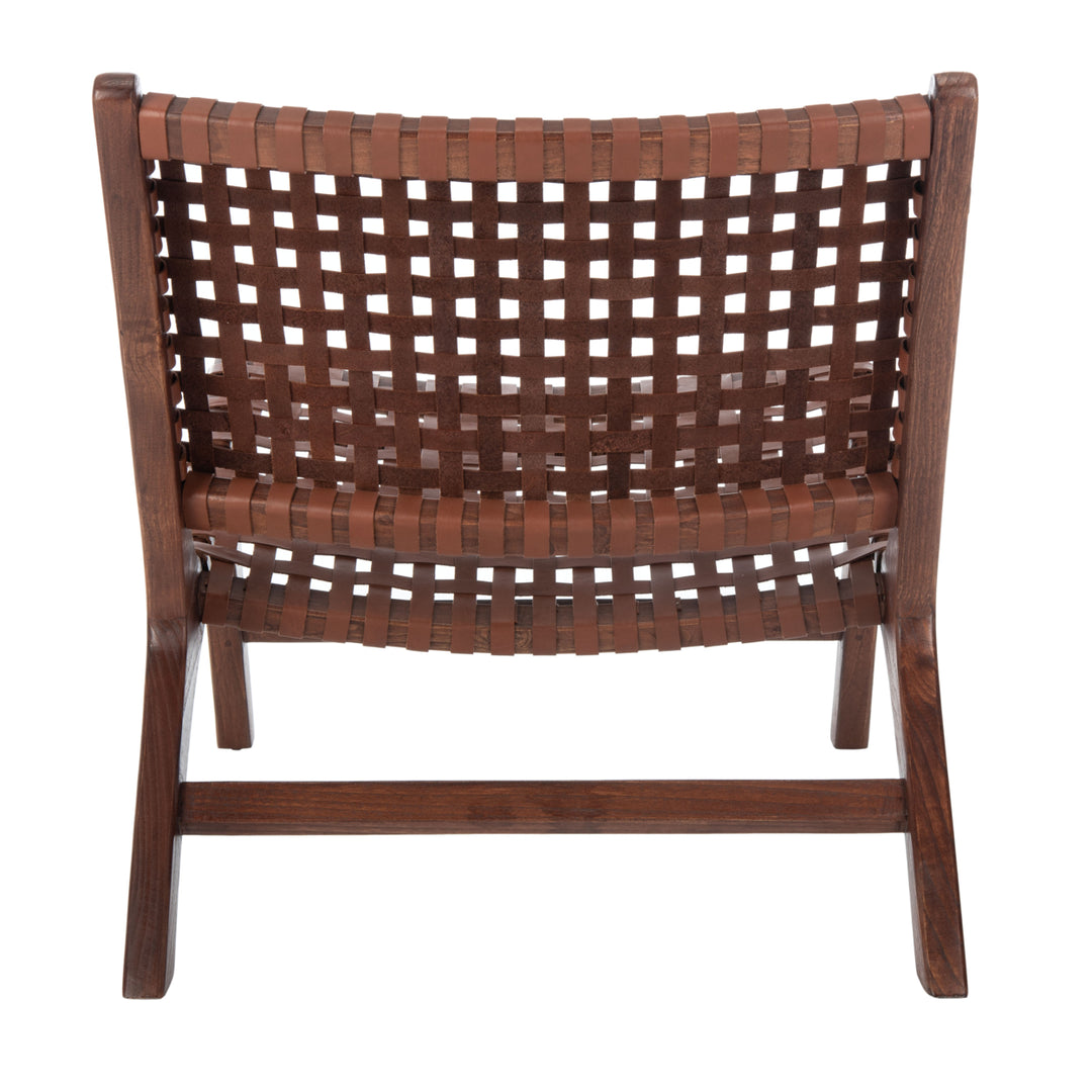 SAFAVIEH Luna Leather Woven Accent Chair Cognac /Brown Image 7