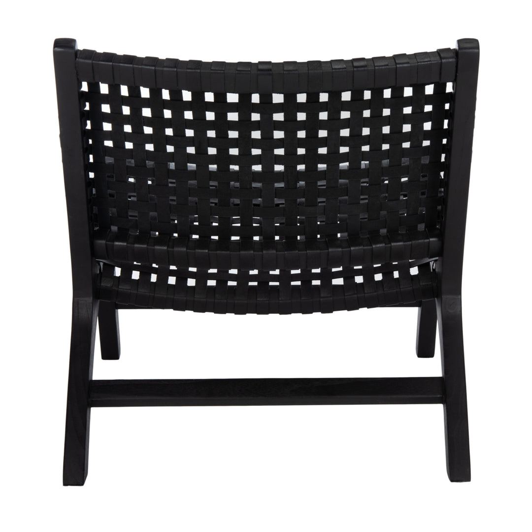 SAFAVIEH Luna Leather Woven Accent Chair Black/ Black Image 7