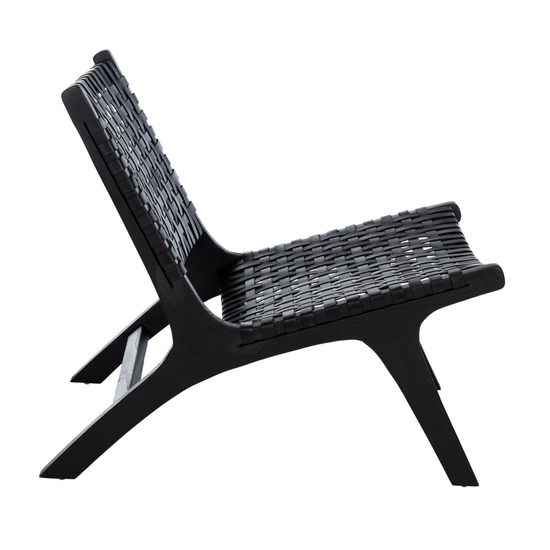 SAFAVIEH Luna Leather Woven Accent Chair Black/ Black Image 9