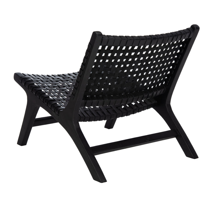 SAFAVIEH Luna Leather Woven Accent Chair Black/ Black Image 10