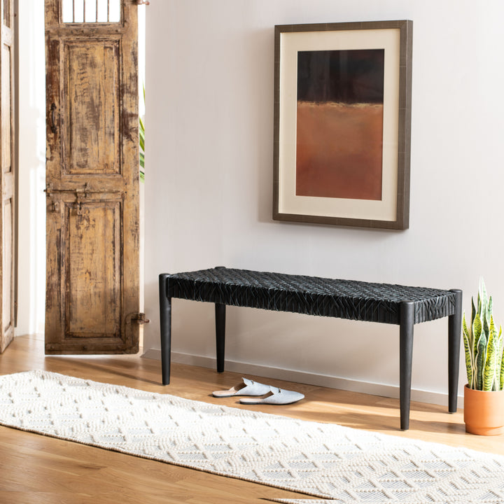 SAFAVIEH Bandelier Leather Weave Bench Black / Black Image 2