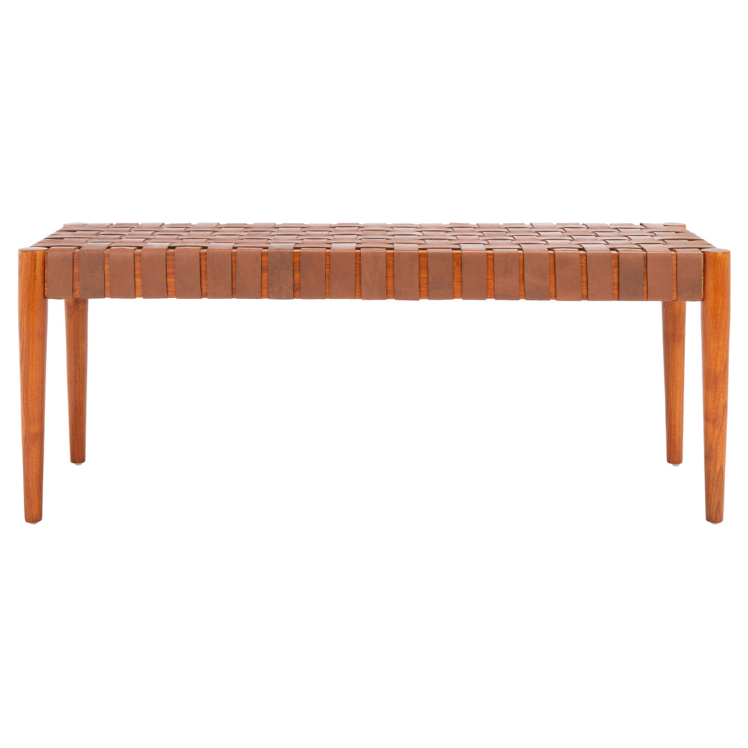 SAFAVIEH Amalia Leather Weave Bench Cognac /Dark Brown Image 3