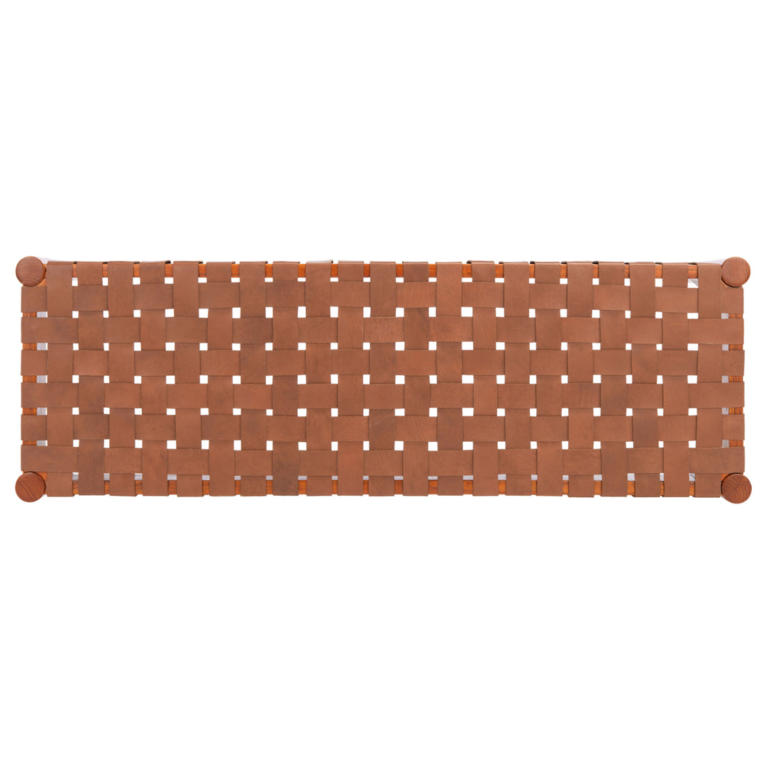 SAFAVIEH Amalia Leather Weave Bench Cognac /Dark Brown Image 5