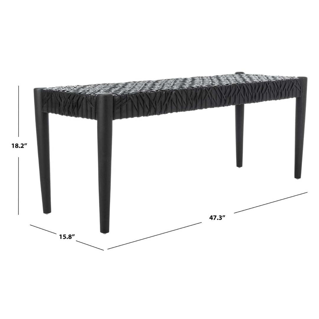 SAFAVIEH Bandelier Leather Weave Bench Black / Black Image 6