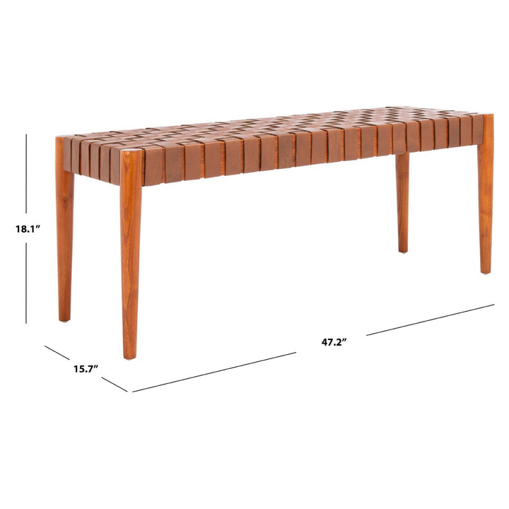 SAFAVIEH Amalia Leather Weave Bench Cognac /Dark Brown Image 6