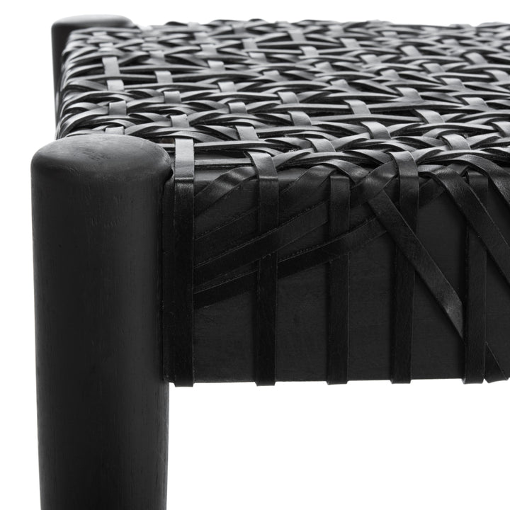 SAFAVIEH Bandelier Leather Weave Bench Black / Black Image 7