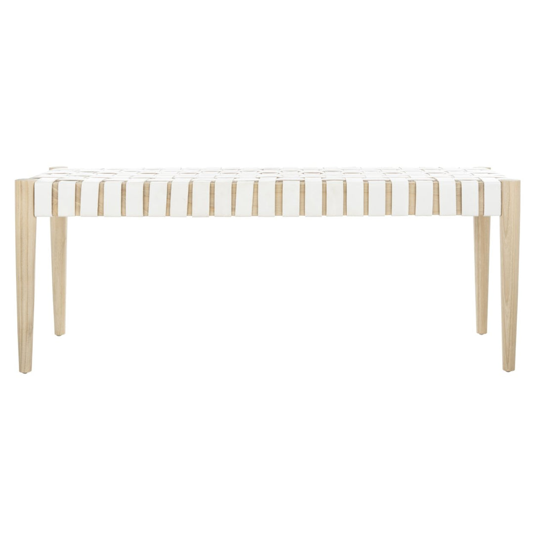 SAFAVIEH Amalia Leather Weave Bench White / Light Oak Image 3